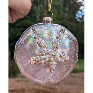 Pink Glass Sand Dollar Christmas Ornament Nautical Sea Ocean Beach Embellished